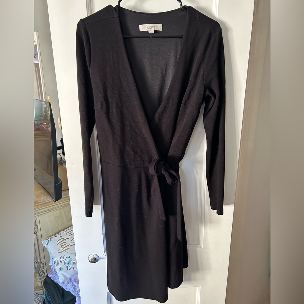 LOFT Black Long Sleeve Wrap Dress